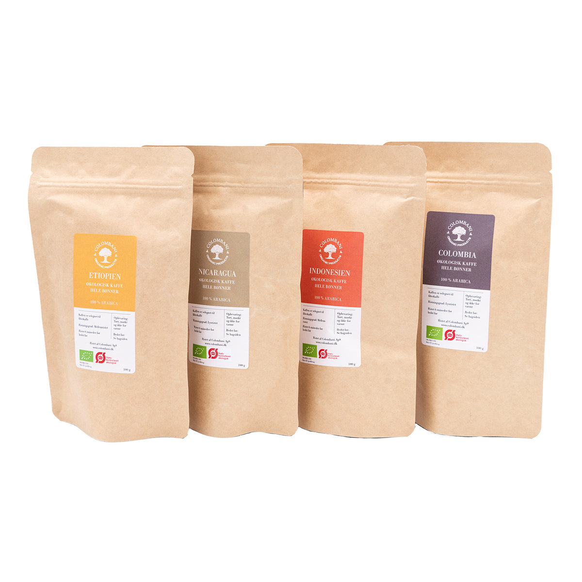 Hele kaffebønner, 4 x 100 gram, økologisk (mellem og lys risteprofil)