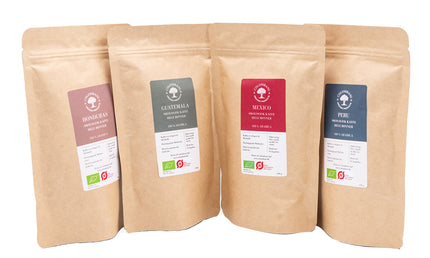 Hele kaffebønner, 4 x 100 gram, økologisk (mellem og mørk risteprofil)