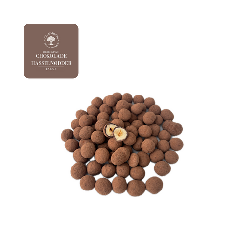 Hasselnødder med chokolade og kakao, 250 gram, økologisk