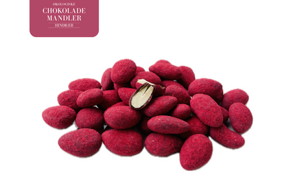Mandler med chokolade og hindbær, 500 gram, økologisk