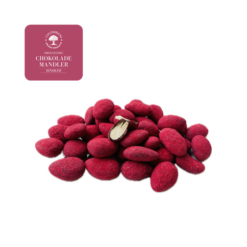 Mandler med chokolade og hindbær, 250 gram, økologisk