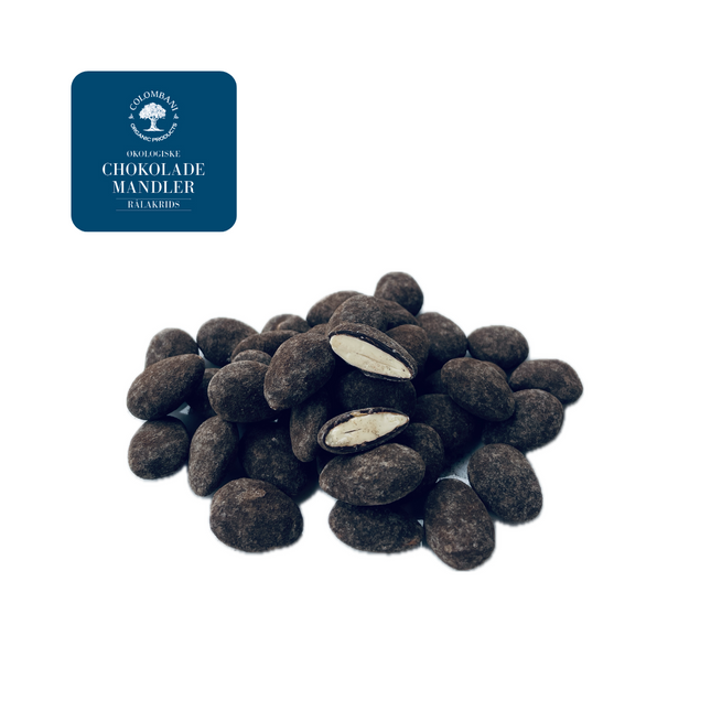 Mandler med chokolade og rålakrids, 500 gram, økologisk