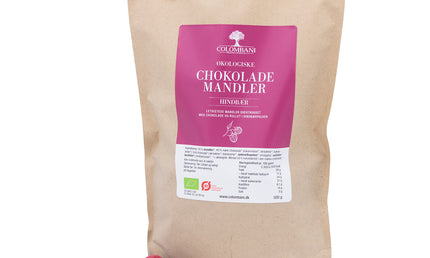 Mandler med chokolade og hindbær, 500 gram, økologisk