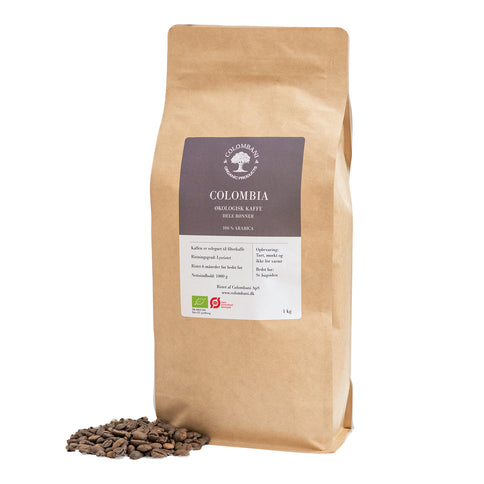 Colombia, hele kaffebønner, 1 kg, lysristet, økologisk