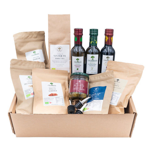 Gaveæske med udvalg af varer fra vores sortiment, mellem, økologisk