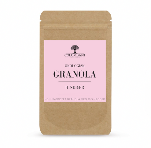 Gavepose, 100 gram, granola, økologisk (Hindbær/Pekan)