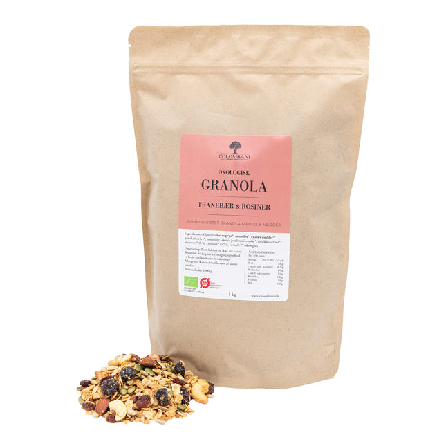 Granola, 1 kg, økologisk (Tranebær & rosiner)