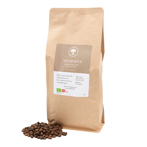 Nicaragua, hele kaffebønner, 1 kg, lysristet, økologisk
