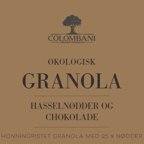 Økologiske granola med hasselnødder og chokolade - Colombani.dk