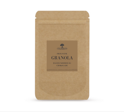 Gavepose, 100 gram, granola, økologisk (hasselnød & chokolade)