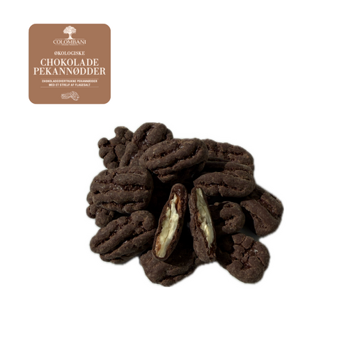 Pekannødder med mørk chokolade og flagesalt, 250 gram, økologisk