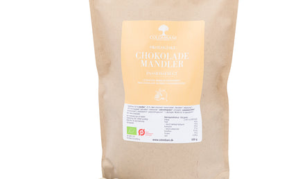 Mandler med chokolade og passionsfrugt, 500 gram, økologisk