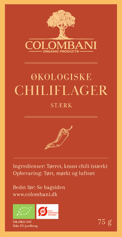 Chiliflager, stærk, 75 gram, økologisk
