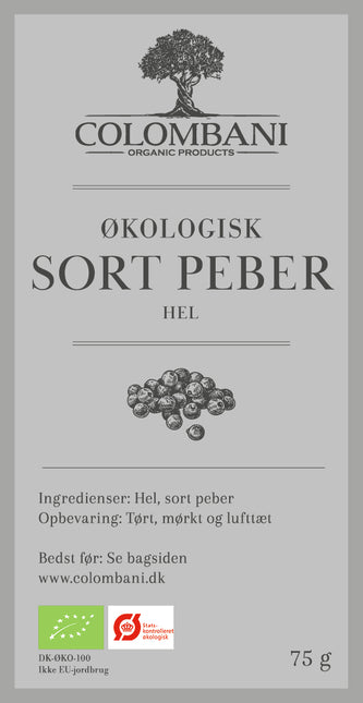 Sort peber, hele korn, 75 gram, økologisk