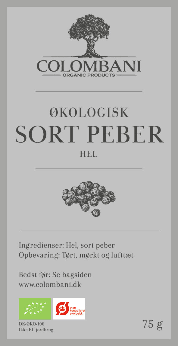 Sort peber, hele korn, 75 gram, økologisk